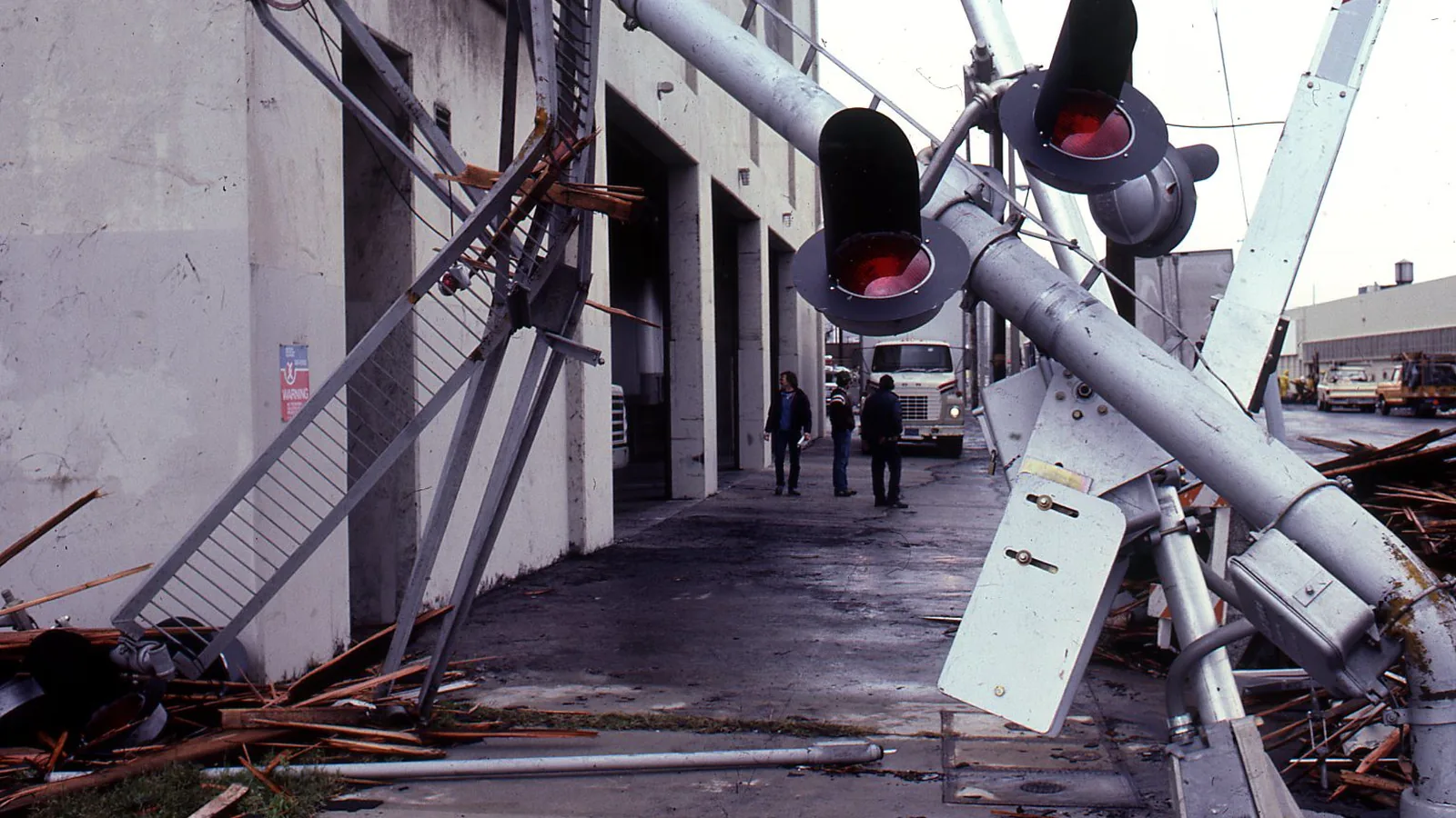 Commercial building and roof damage after a tornado